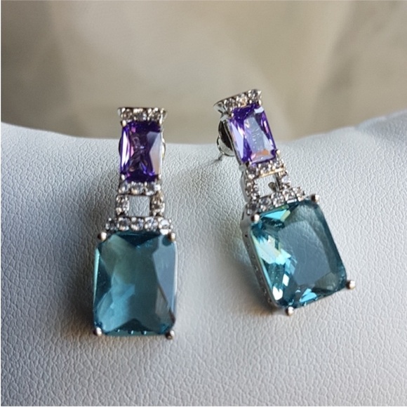 Swarovski Purple and Blue Crystal Earrings - Picture 6 of 8
